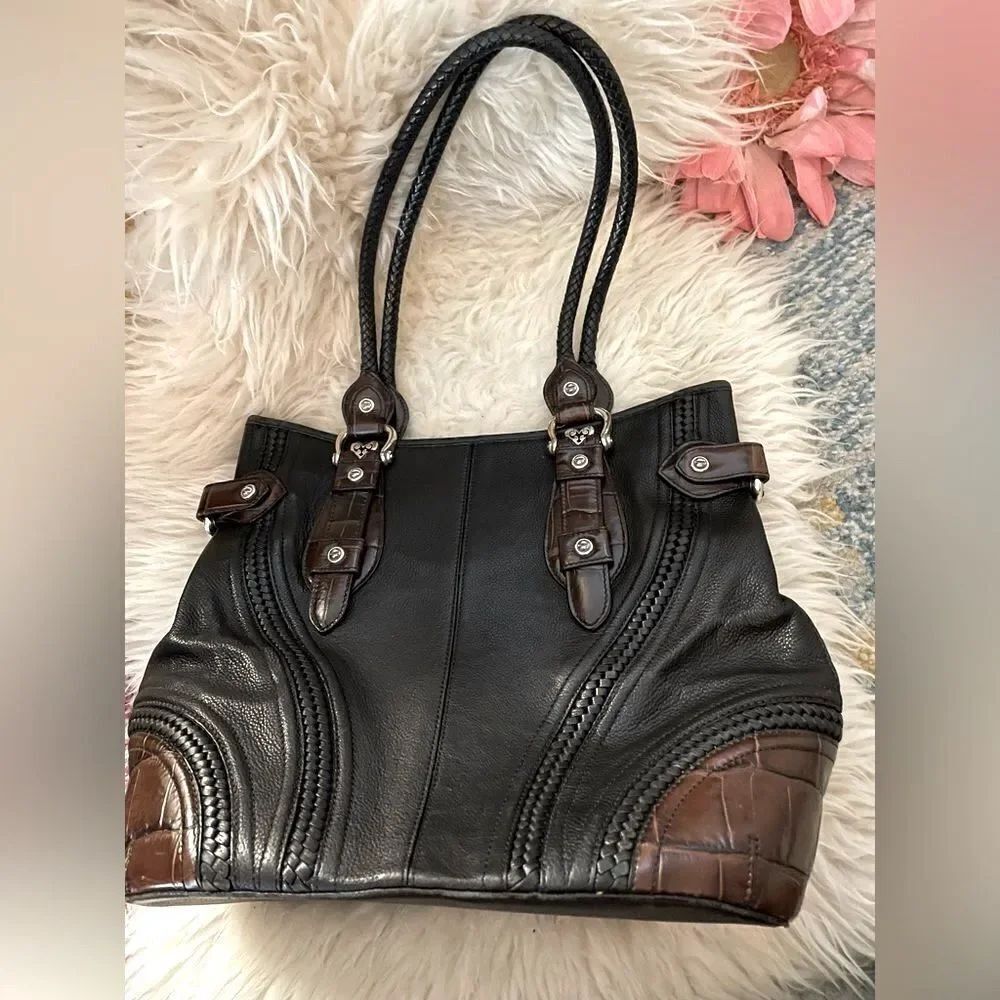 Brighton Handbag Embossed Leather Black & Brown